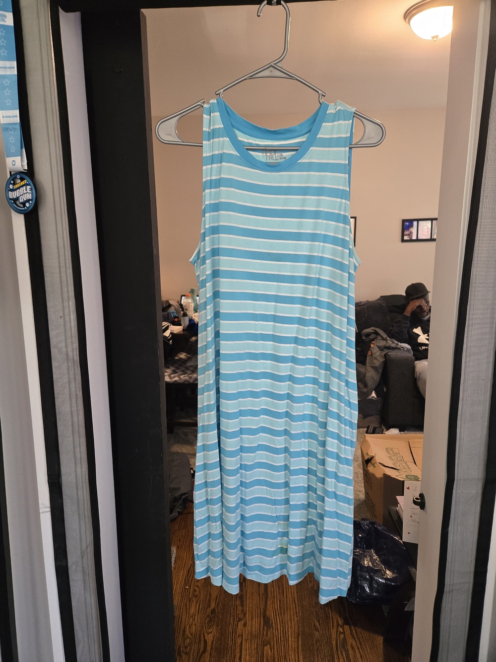 Casual Striped Sleeveless Midi Dress - Light Blue/White
